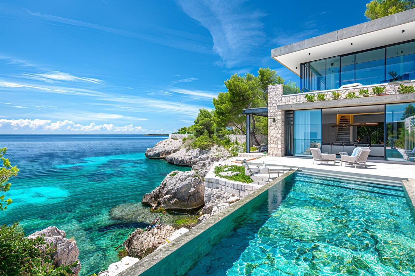 immobilier Croatie : paysage d'une maison typique croate au bord de la mer Adriatique