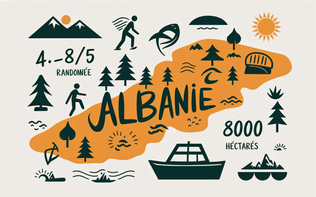 Carte Albanie stylisée activités 4 8 5 8000 hectares