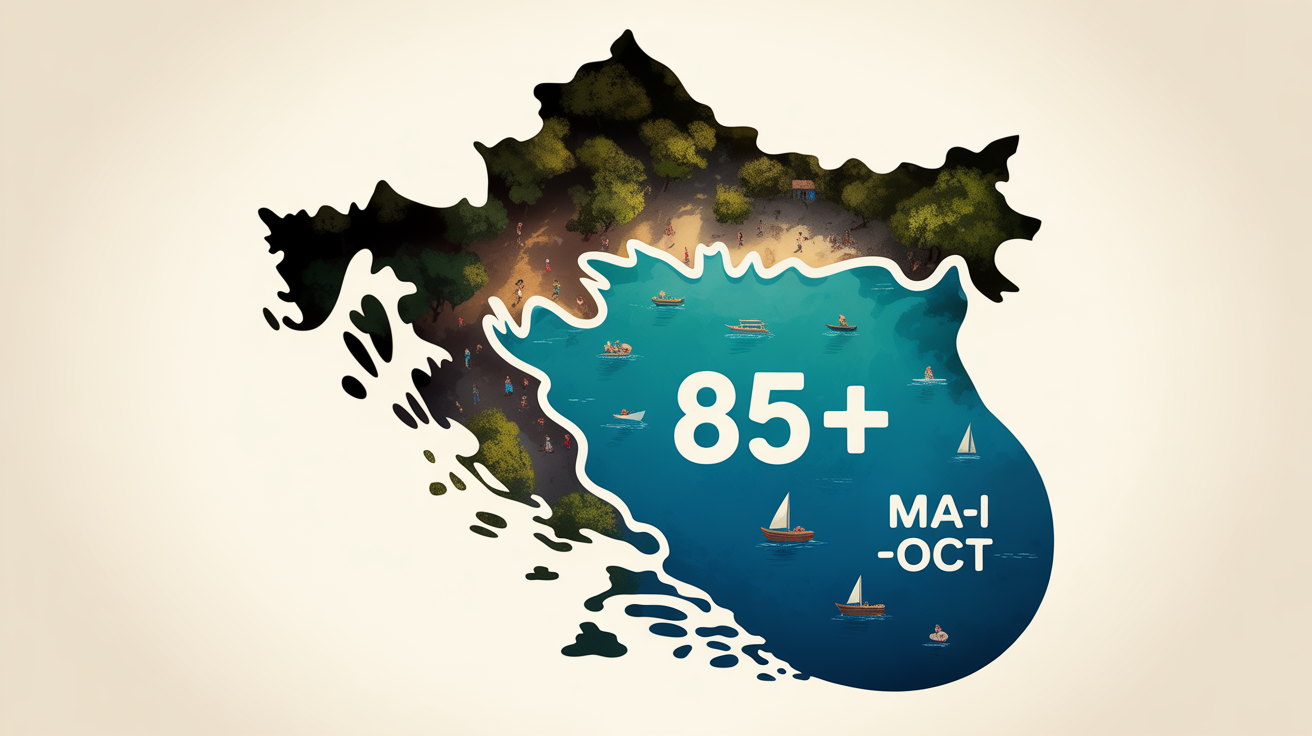 Carte plongee Croatie avec zones bleues et 85 sites