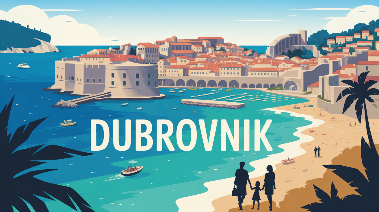 Illustration Dubrovnik remparts plage famille mer