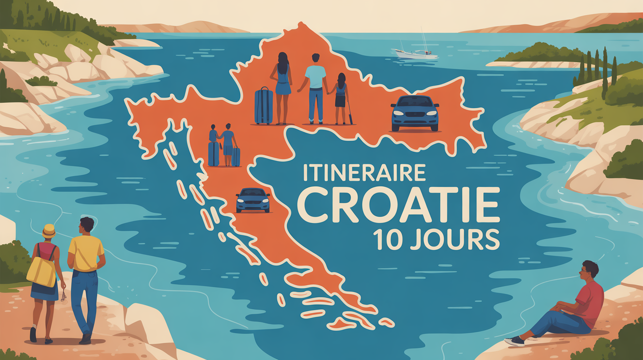 Carte stylisée itineraire Croatie 10 jours valises route famille