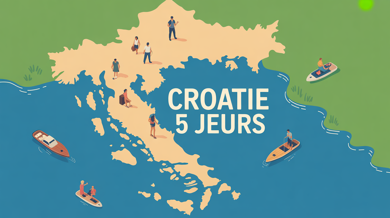 Carte stylisée Croatie 5 jours avec itinéraires et voyageurs