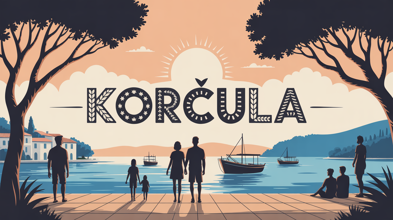 Korcula illustration vue du ciel familles couples mer remparts