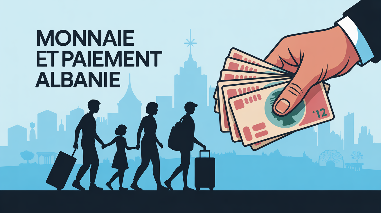 Illustration famille recevant des billets lek albanais pour paiement