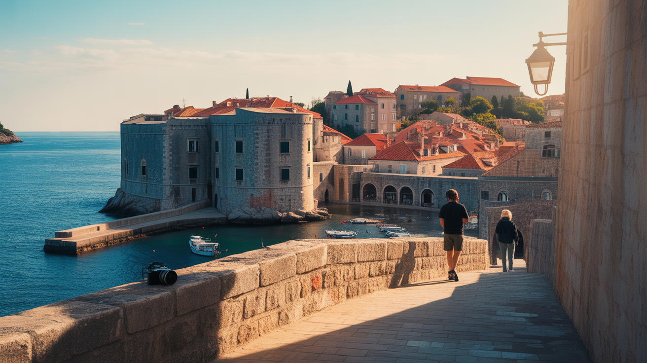 remparts Dubrovnik lever de soleil toits rouges mer