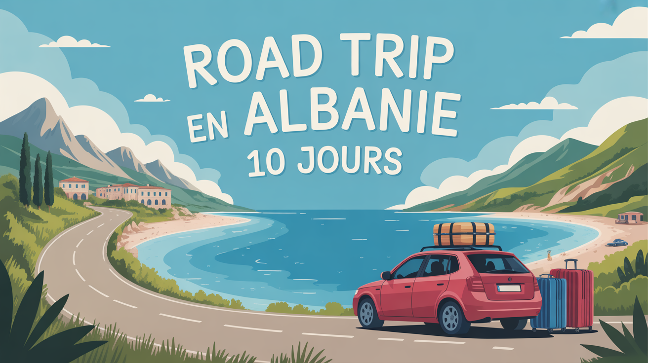 Carte stylisee road trip Albanie 10 jours avec route montagnes plages