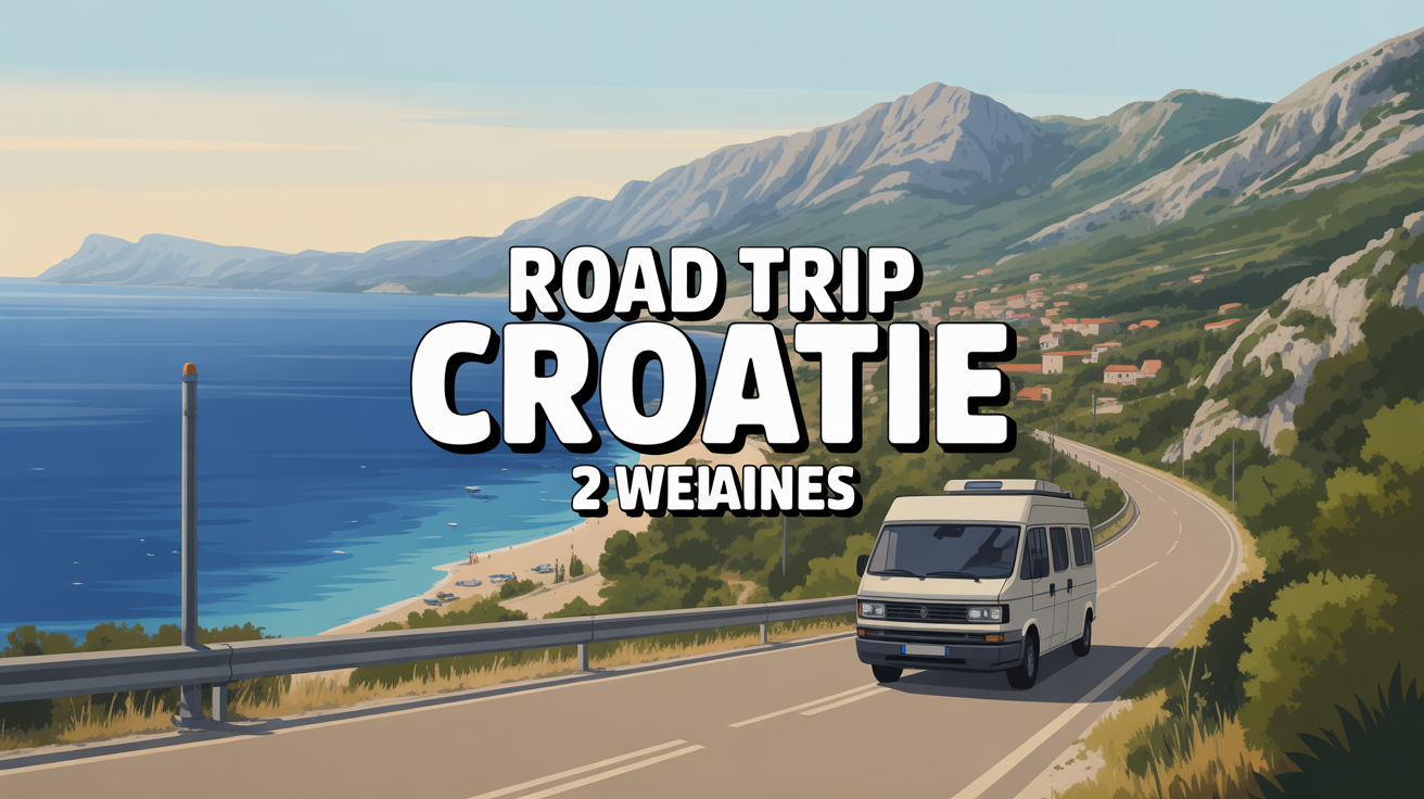 van sur route sinueuse Croatie plage montagne
