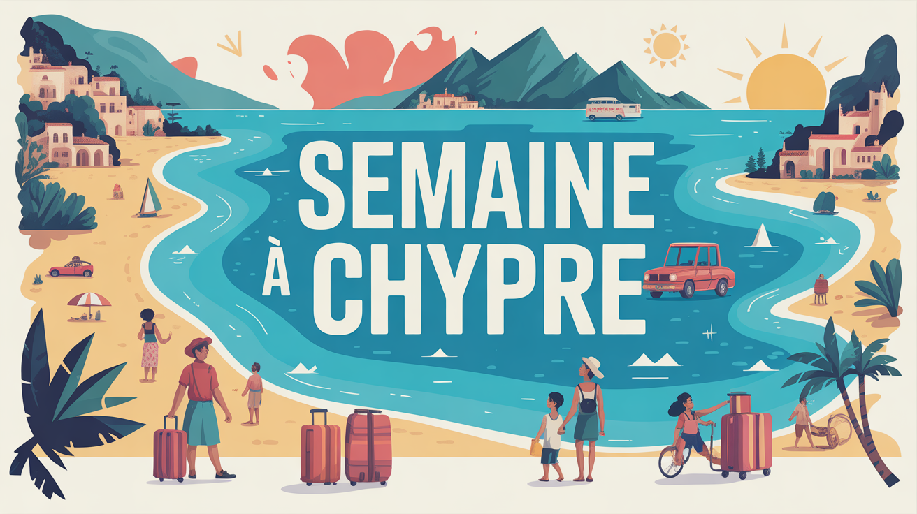 carte stylisee semaine a Chypre famille plages montagnes