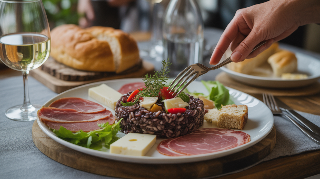 Assiette partagée spécialités croates risotto jambon fromage