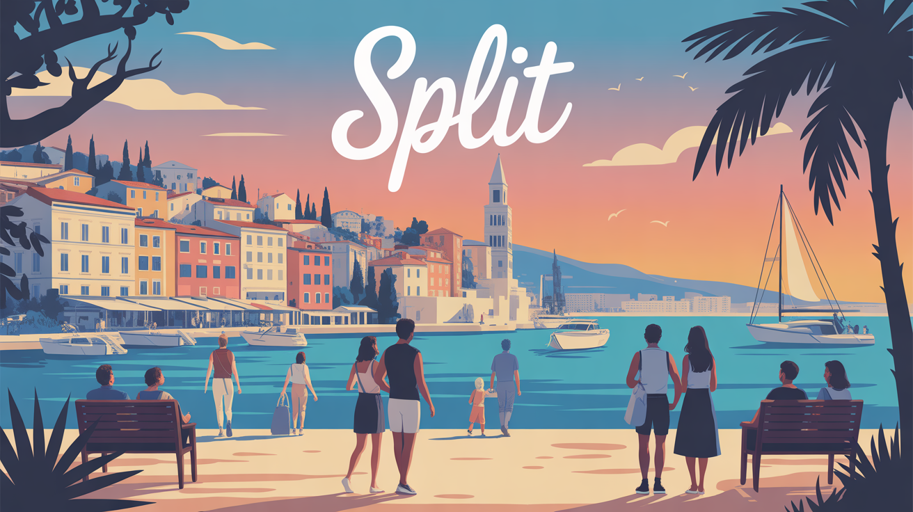 Illustration Split vieille ville et mer affiche voyage