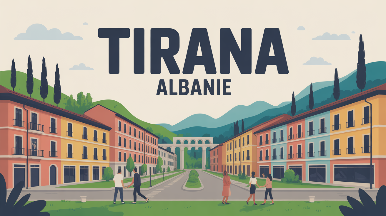 Illustration colorée Tirana avec familles et nature