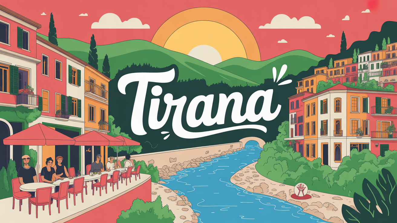 Illustration Tirana urbaine colorée ambiance méditerranéenne
