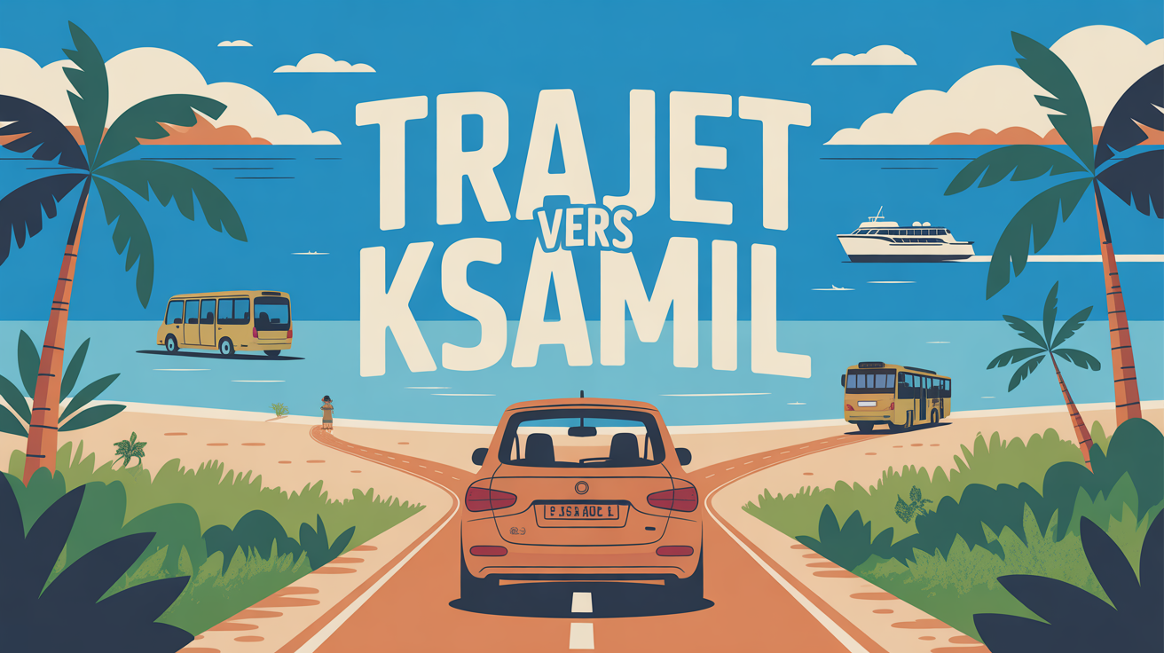 Trajet vers Ksamil illustration route et plage palmier