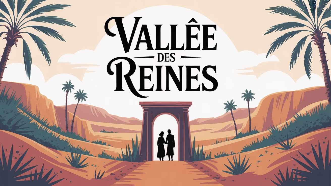 Paysage Vallee des Reines avec tombe et famille admirative