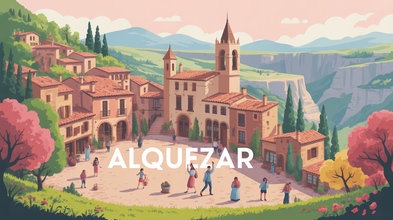Alquezar village medieval panorama famille et canyon