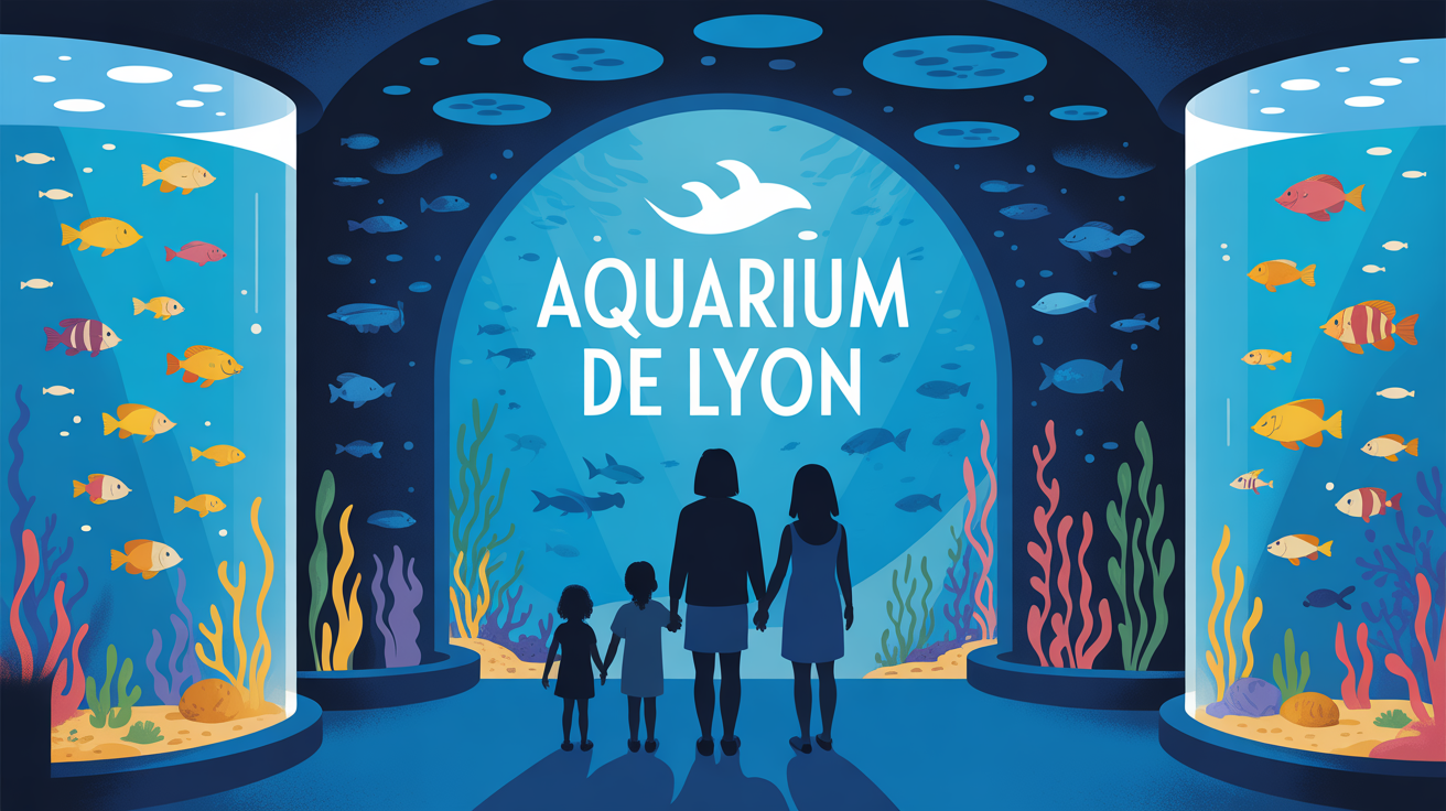 Famille devant tunnel aquarium poissons Aquarium de Lyon