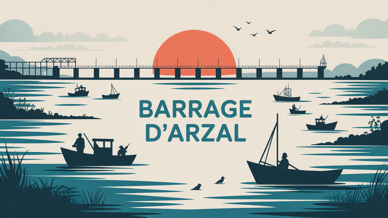 illustration du barrage d arzal lever soleil bateaux oiseaux