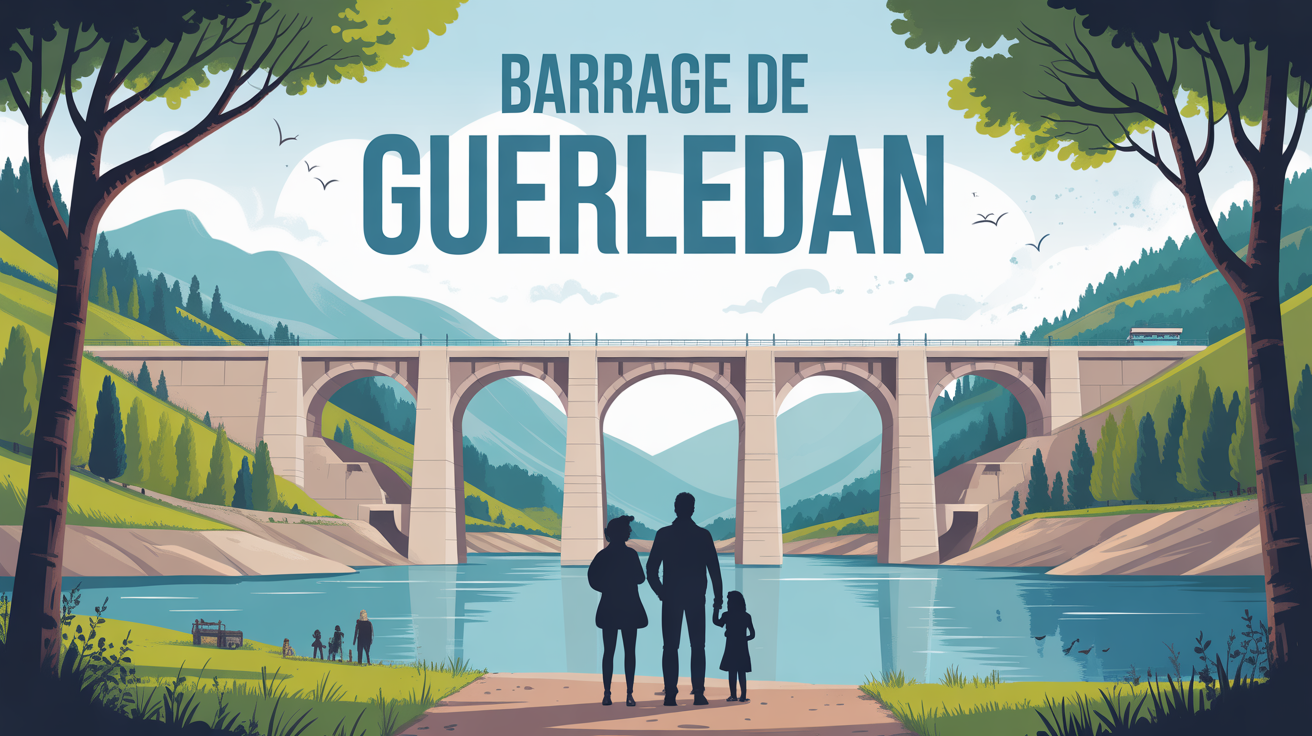 Illustration grand barrage Guerledan, visite famille, lac et vallée Bretagne