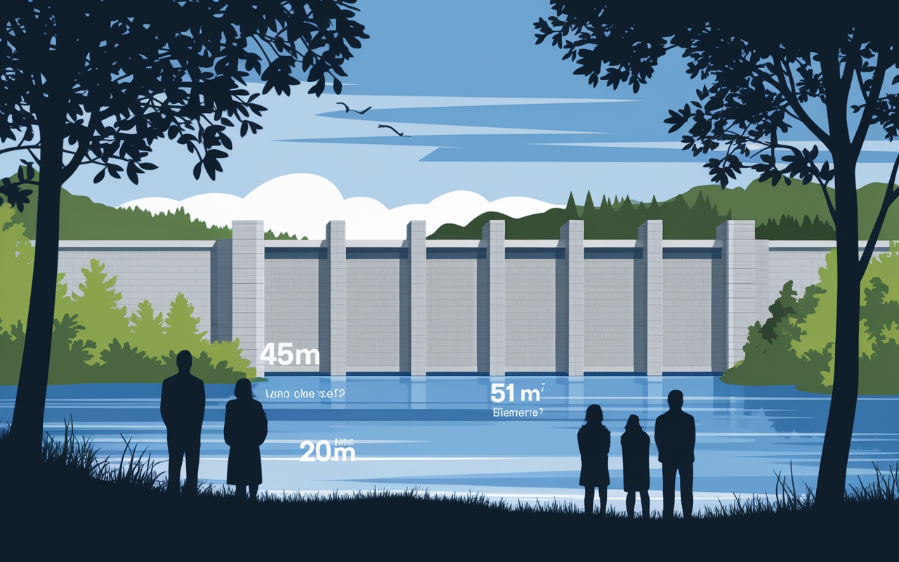 Vue stylisee barrage Guerledan chiffres hauteur volume lac