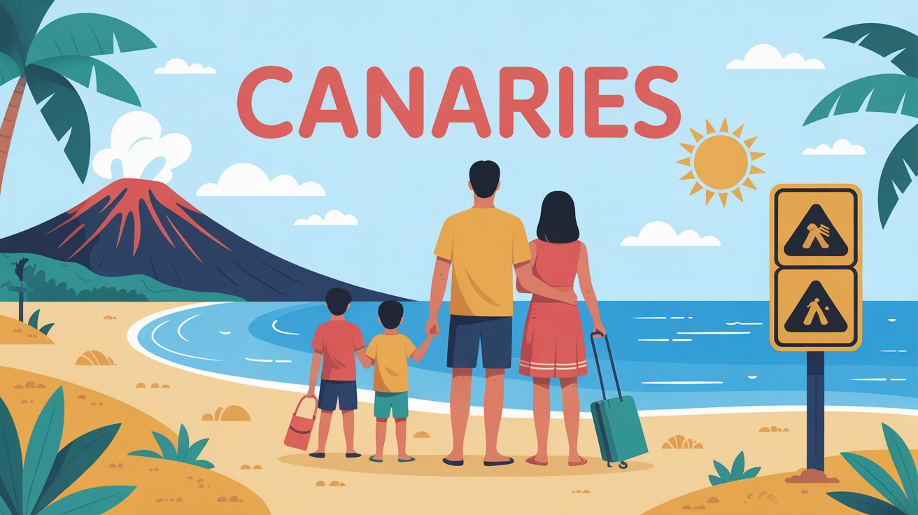 Famille enfants plage Canaries panneau securite