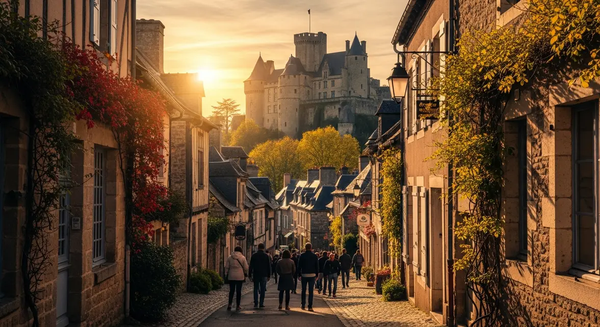 Vue sur Clisson en automne coucher de soleil
