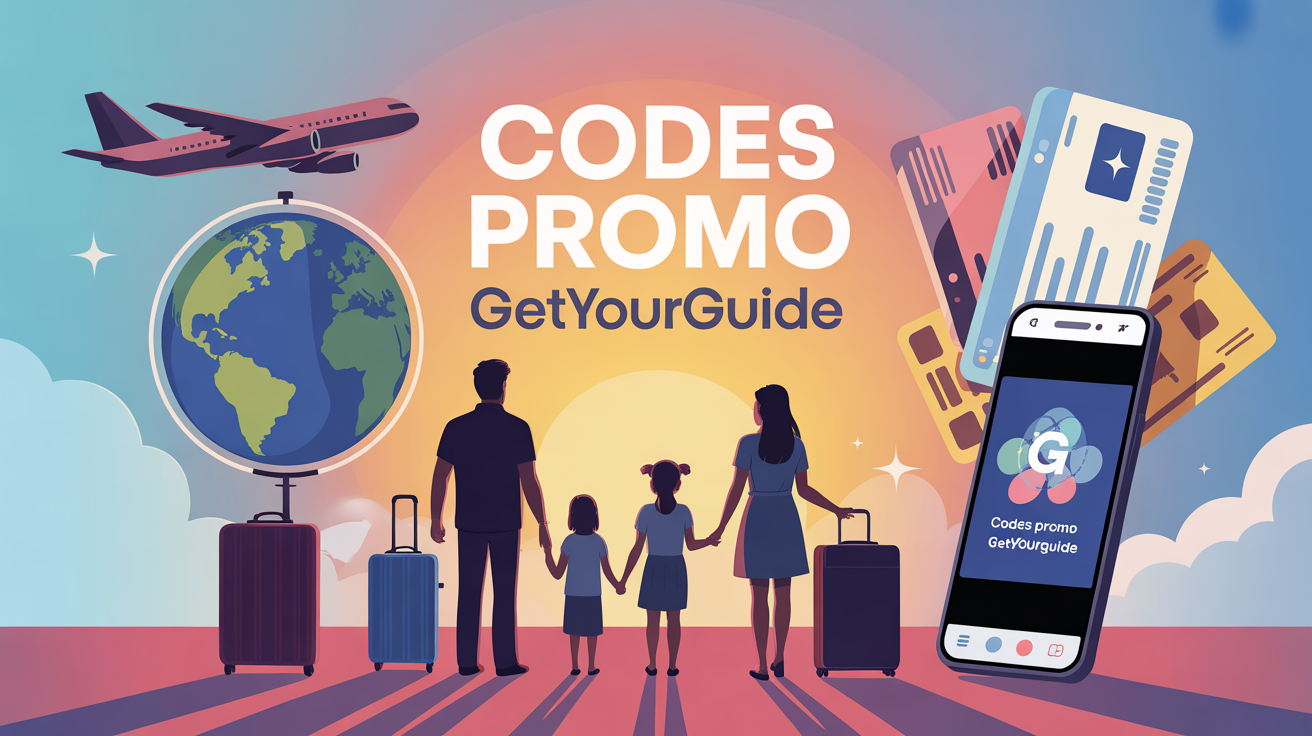 Illustration famille globe smartphone codes promo GetYourGuide