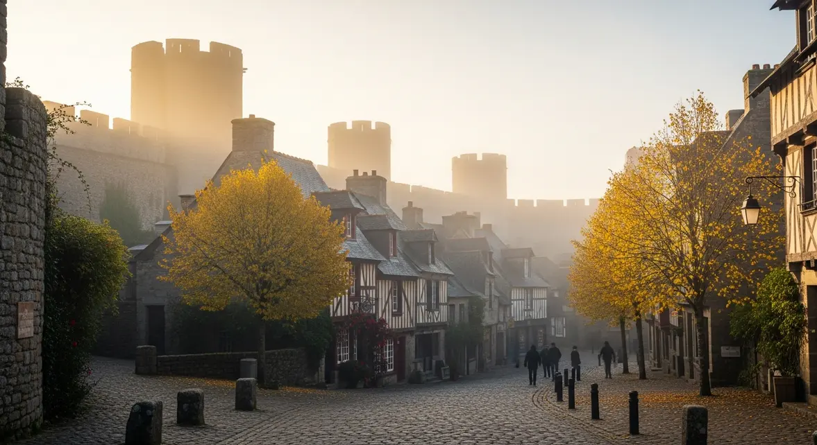 Dinan automne maisons colombages rues pavees