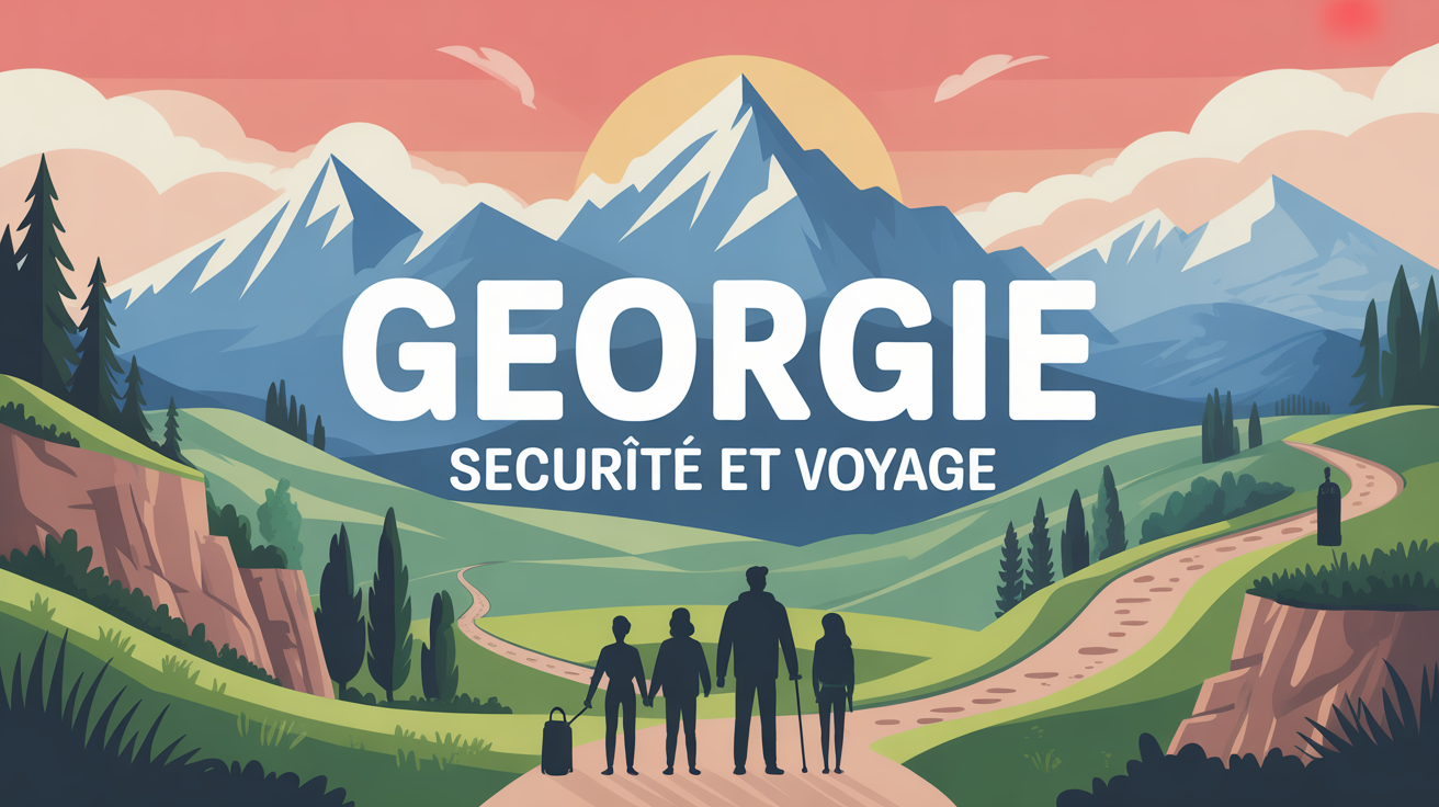Illustration securite voyage Georgie montagne famille