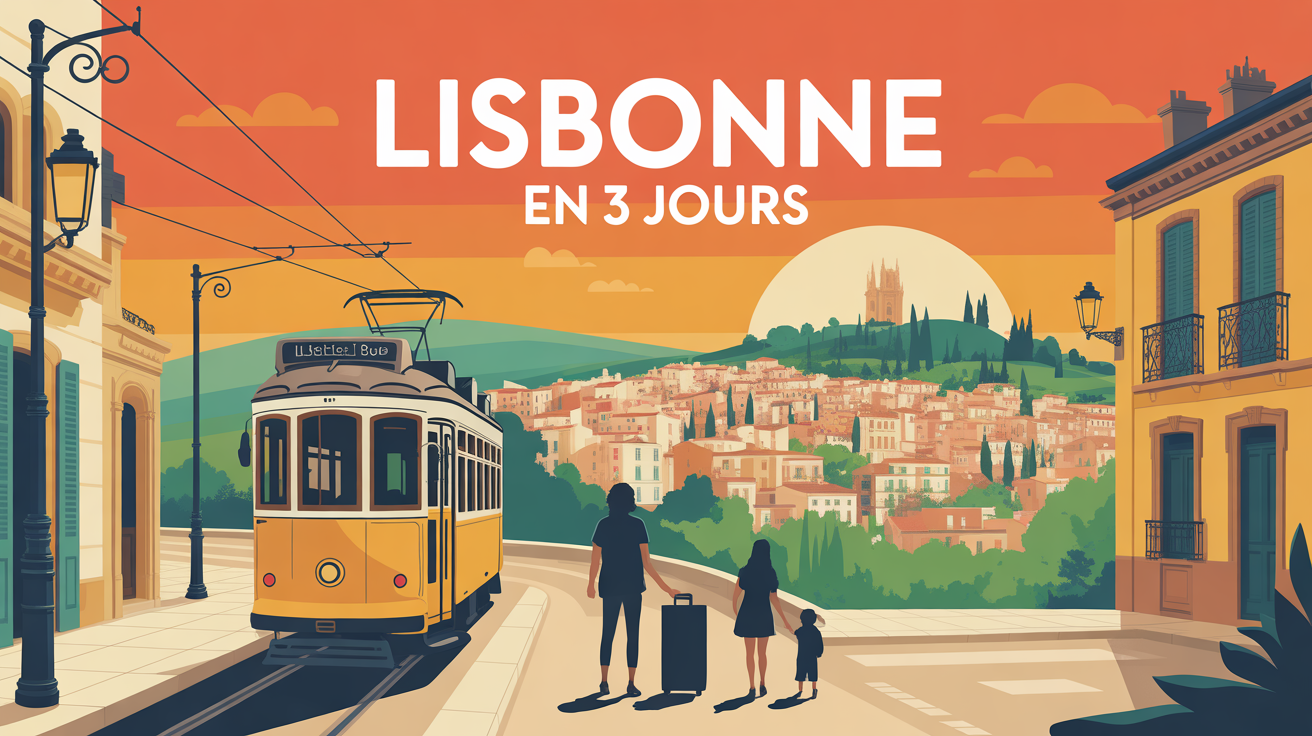 Lisbonne en 3 jours illustration ville tram famille panorama
