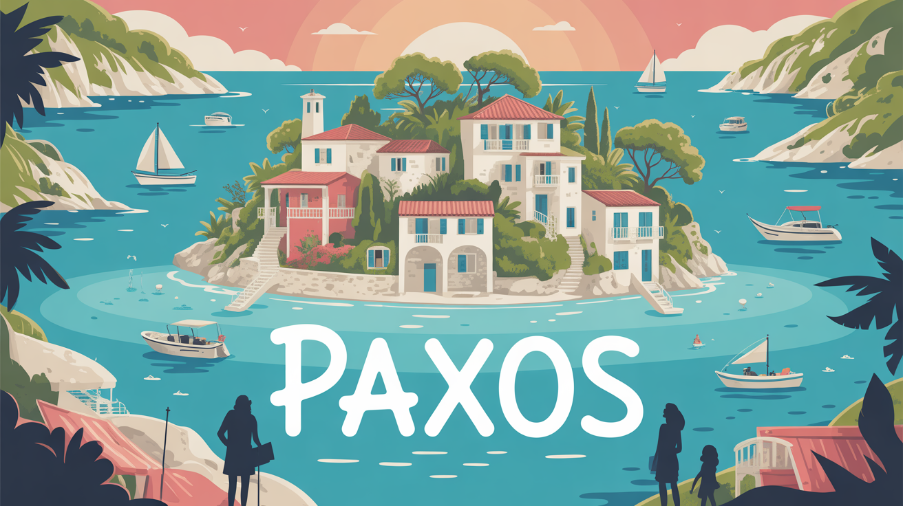 Paxos île ionienne illustration famille soleil