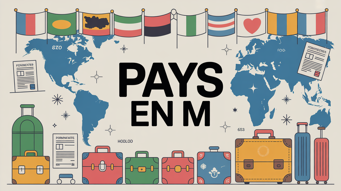Illustration Pays en M liste drapeaux continents