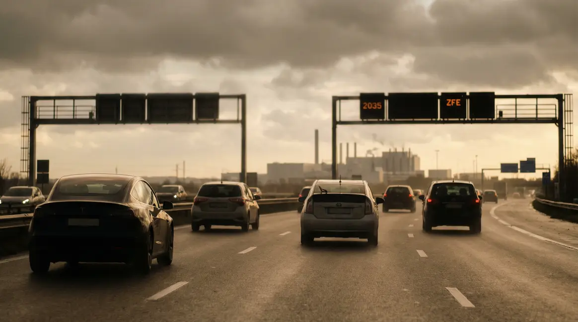 voitures electriques hybrides thermiques sur autoroute europeenne 2035