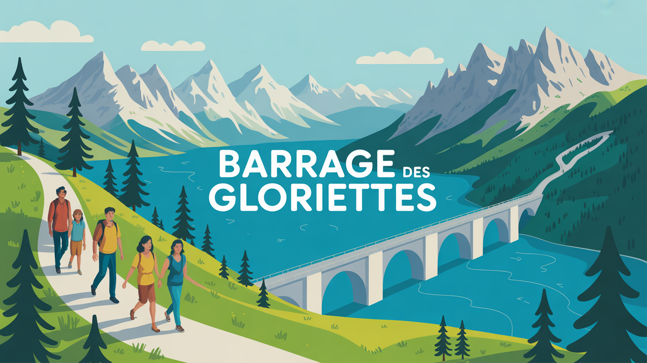 Illustration paysage du barrage des Gloriettes lac turquoise