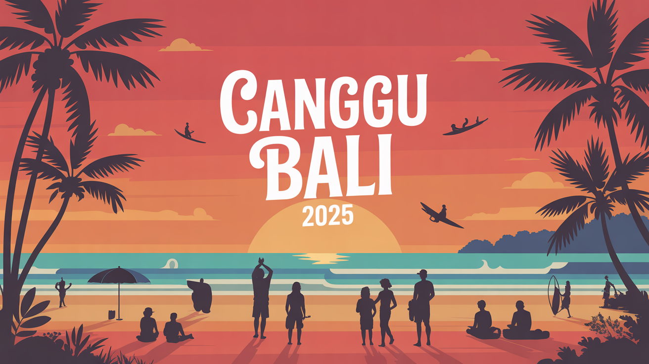 Canggu Bali 2025 plage tropicale coucher de soleil surfeurs et familles