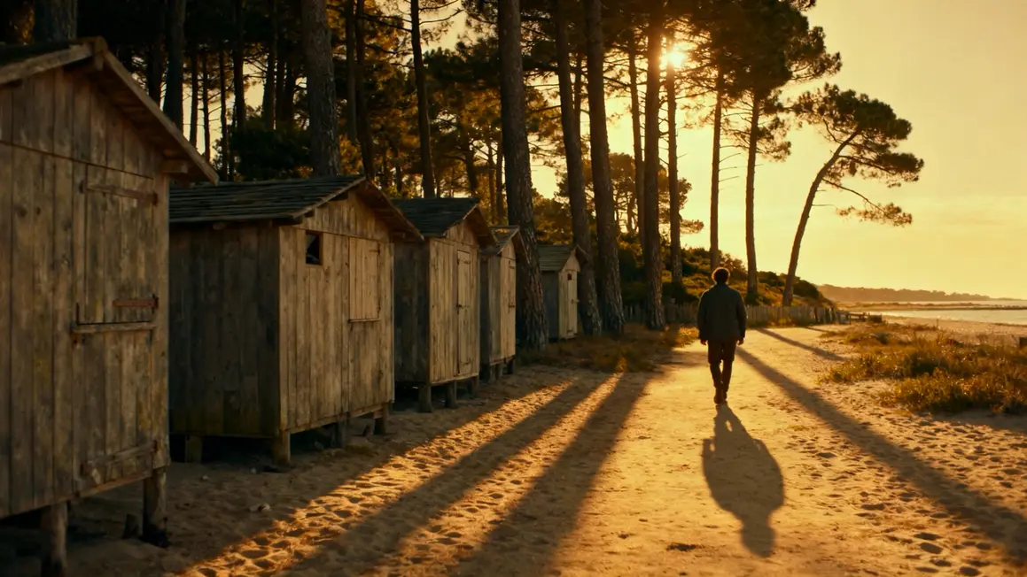 Fin de journée Cap Ferret cabanes ostréicoles pins