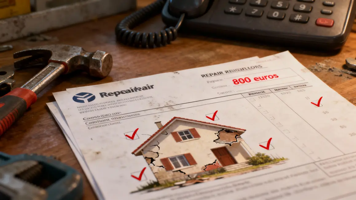 Gros plan facture 800 euros dégât maison
