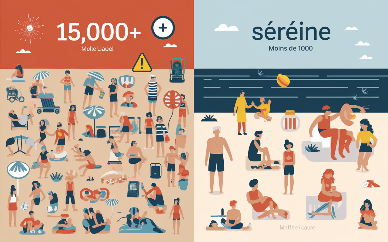Infographie contrastée plages surpeuplées et sereines au Cap d’Agde
