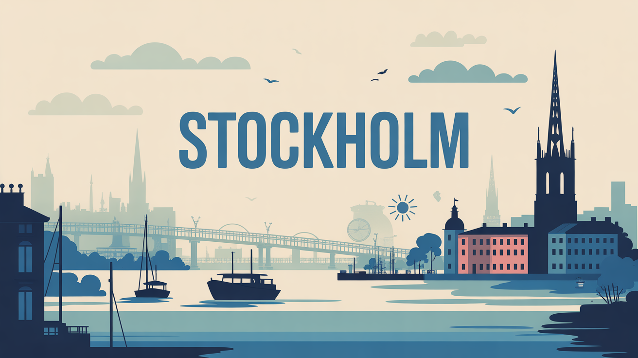Illustration panoramique stylisée Stockholm été