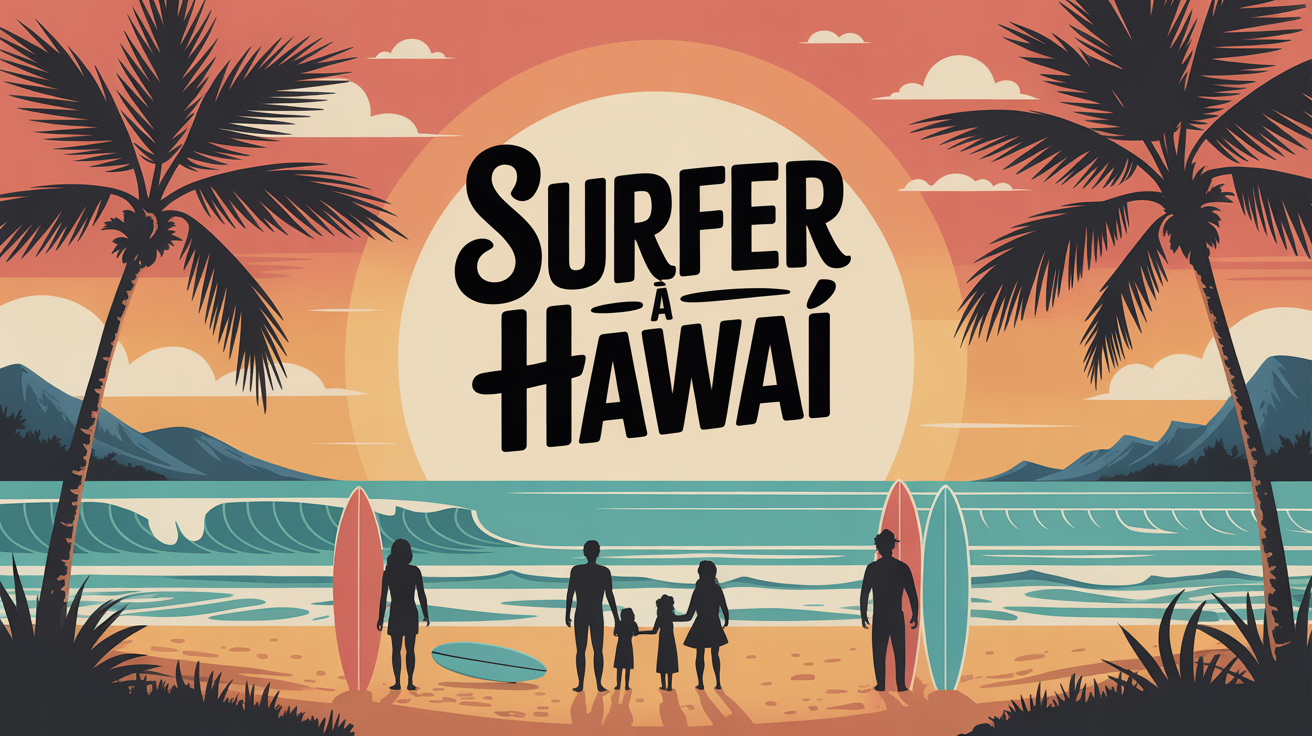 Plage Hawaï, familles avec planches face aux vagues