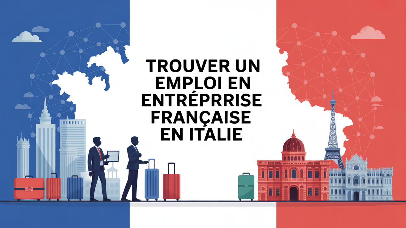 Trouver un emploi entreprise française Italie, illustration professionnels, frontiere, reseau
