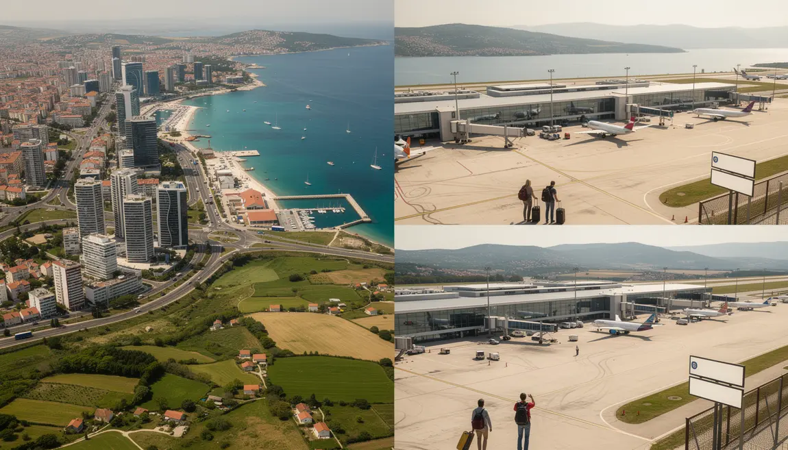 Vue aérienne aéroport Croatie mer ville campagne