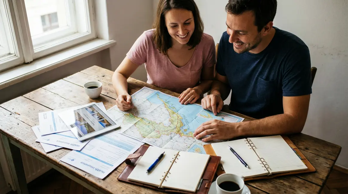 Couple expatrié, carte Croatie et documents santé