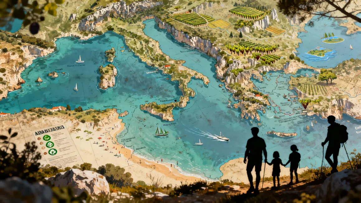 Carte des iles croates avec plages et vignobles