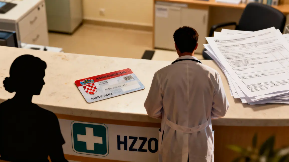 Carte assurance HZZO, médecin et patient, symbole fonctionnement santé croate