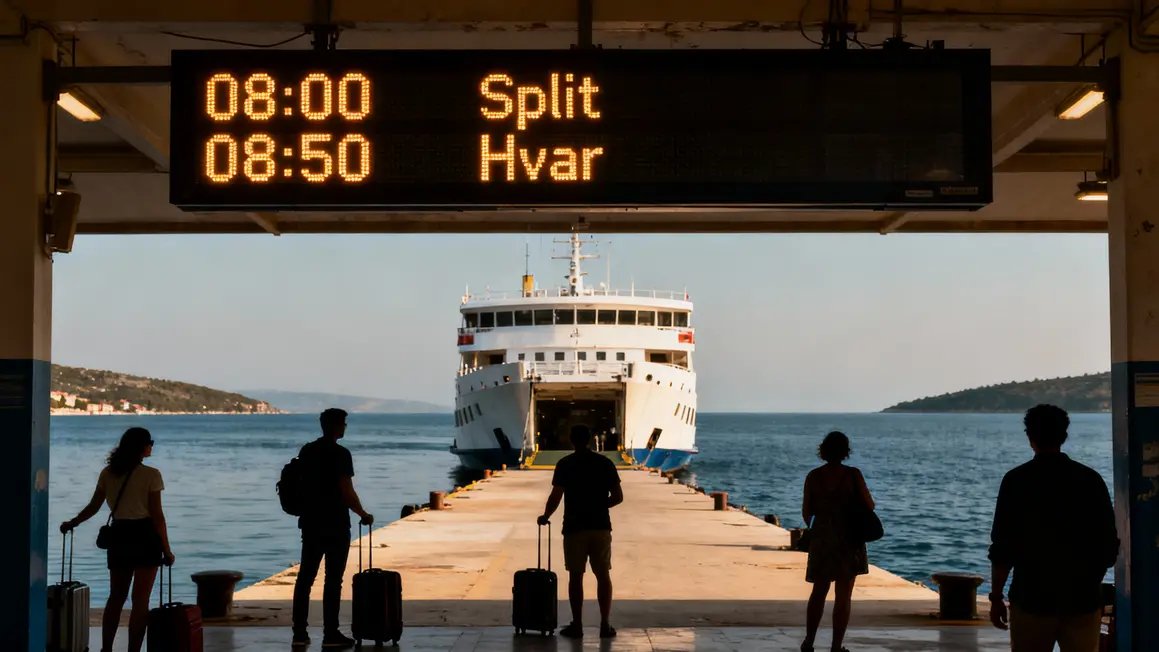 Panneau horaires ferry Split Hvar Adriatique