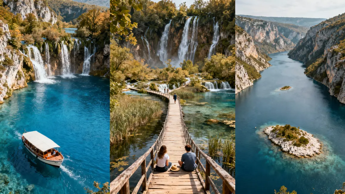 Illustration parcs naturels Croatie cascades ilots passerelles