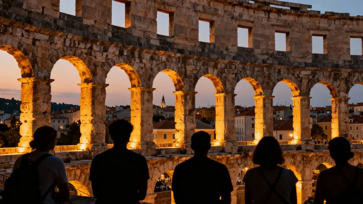 Amphithéâtre romain de Pula arches illuminées centre historique