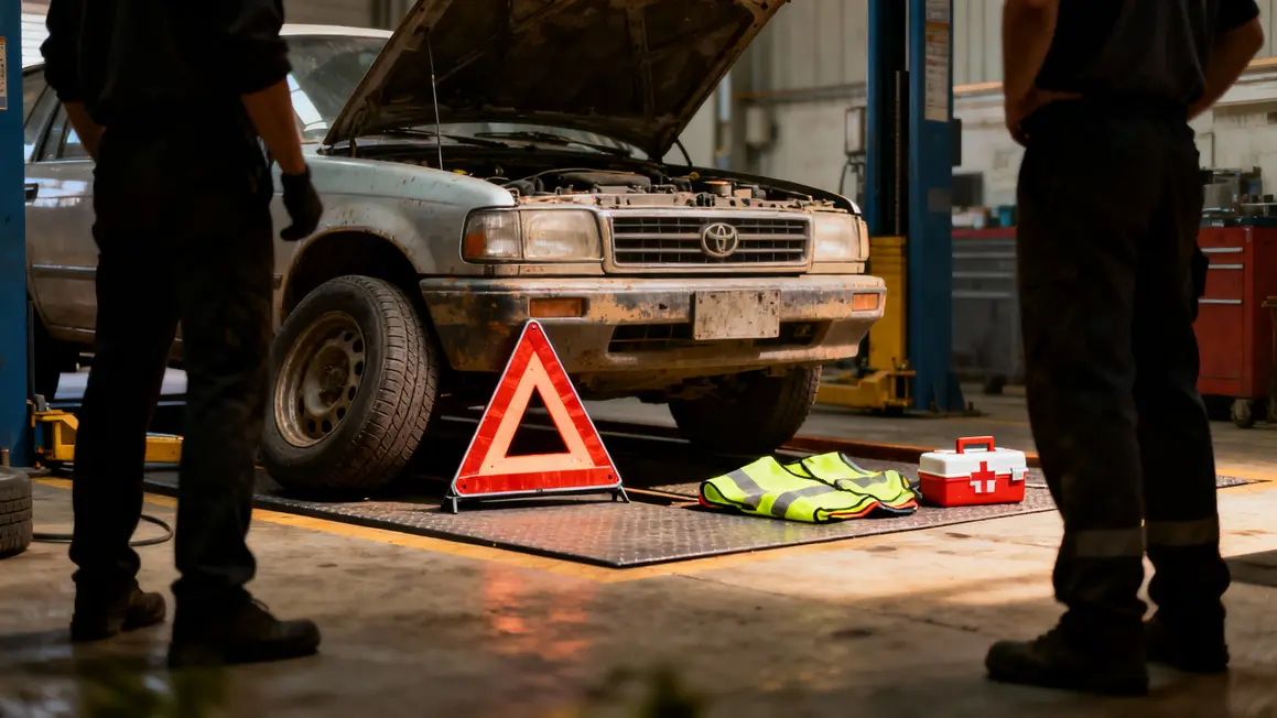 Contrôle véhicule aire entretien Croatie, triangle, gilet, premiers secours