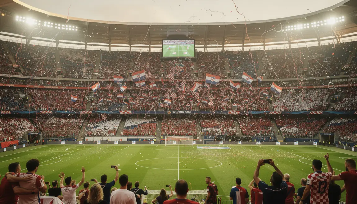 Foule croate célébrant victoire Coupe du monde football