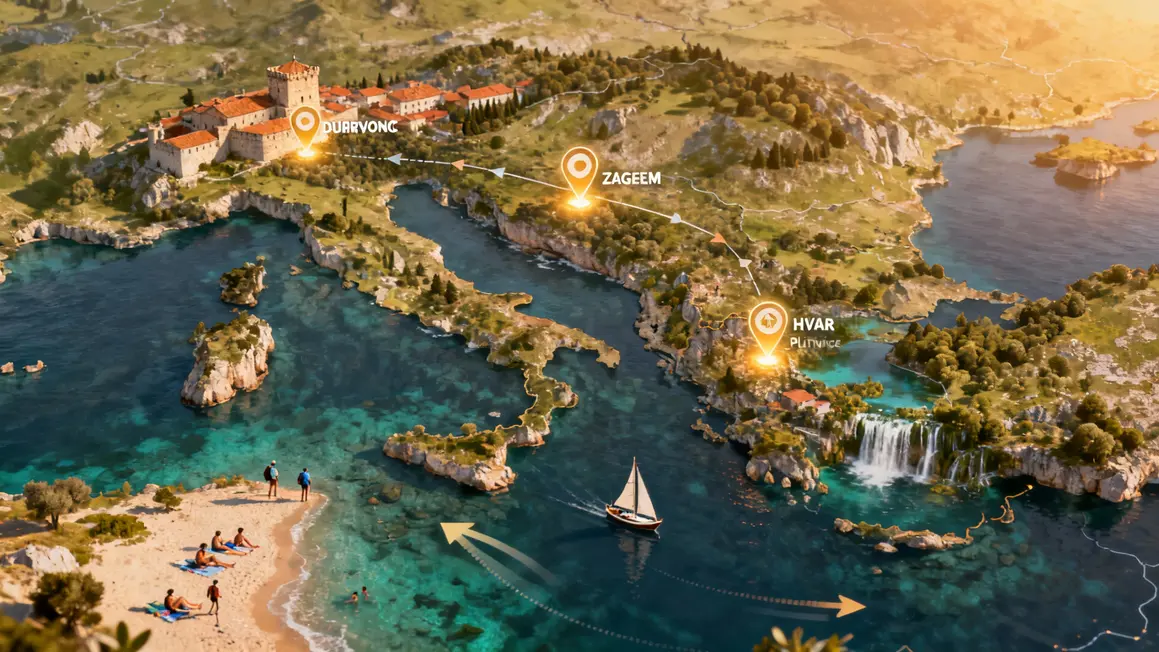 Carte Croatie points touristiques forts, icones sites